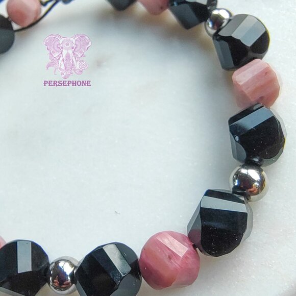 “Antares” Constellarium Bracelet | Rhodonite & Onyx | Adjustable | Protection | - Picture 3 of 5